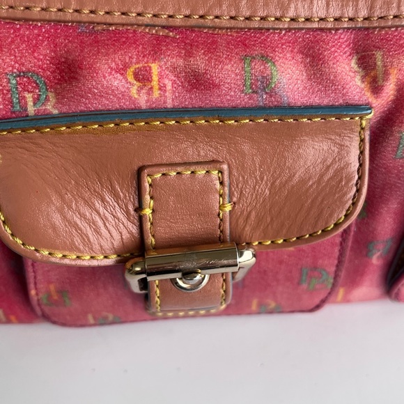 VINTAGE DOONEY & BOURKE PINK TAN TRIMMING DOUBLE POCKET SATCHEL RAINBOW Y2K - Picture 7 of 15